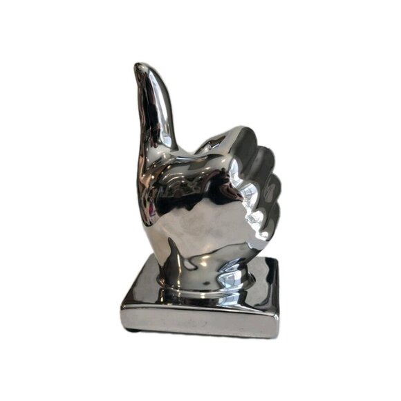 New Silver Ceramic Thumbs Up / Good Job Statue Figurine Home Room Decor - Picture 2 of 2